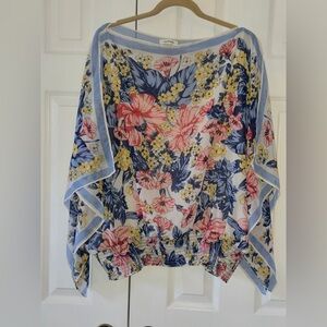 Max Studio Floral Blouse in Pink, Yellow, and Blue